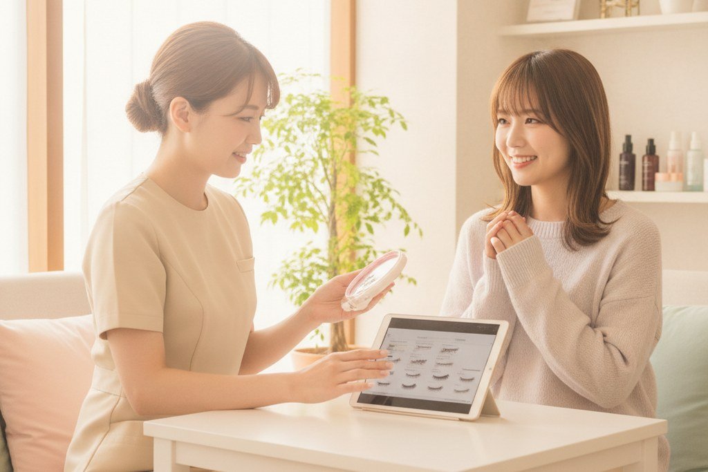 アイラッシュサロンでのカウンセリングの様子