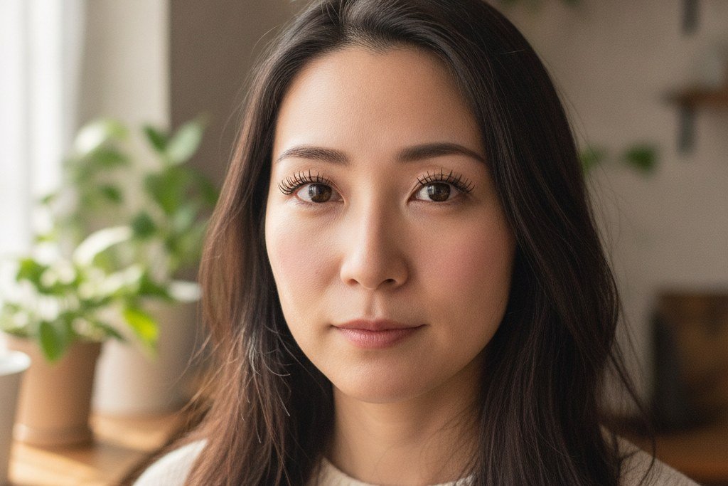 目力のある自然なまつげの女性のポートレート